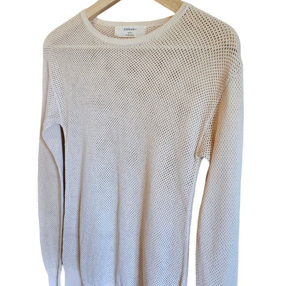 Zara Knit Netted Crochet Long Sleeve Sweater Cream Women's Small - Picture 2 of 7
